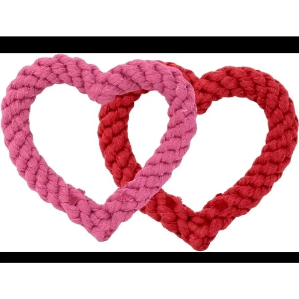 Interlocking Rope Dog Chew Toys Heart Pink Red Dog Tug Toy Small Med Size Dogs